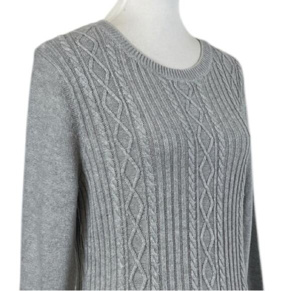 Talbots Sweater Peplum Crew Neck Cable Knit Light Gray Women’s Size Large - Picture 6 of 12